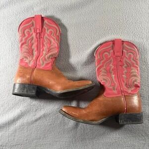 Women's Tony Lama Brown Pink Leather Cowboy Boots Western 8.5B
